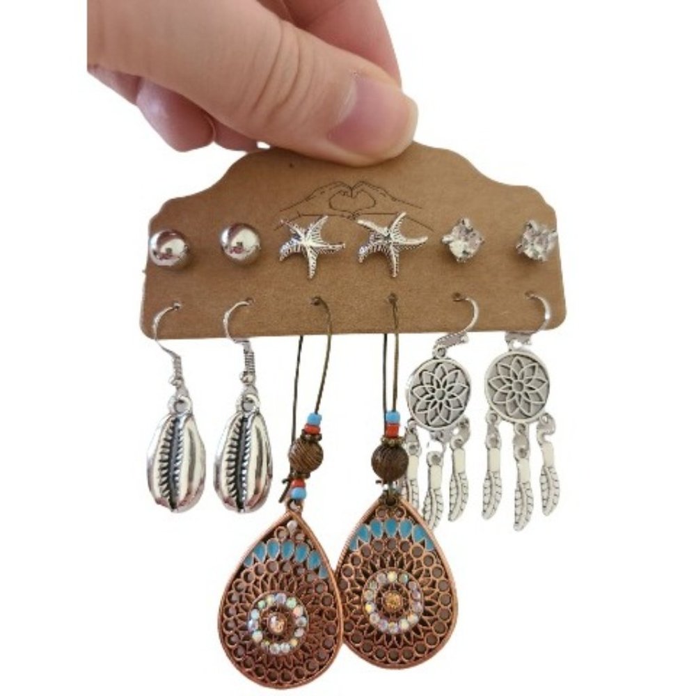 New set of Earrings, Shell, Starfish, Teardrop, Dream Catcher